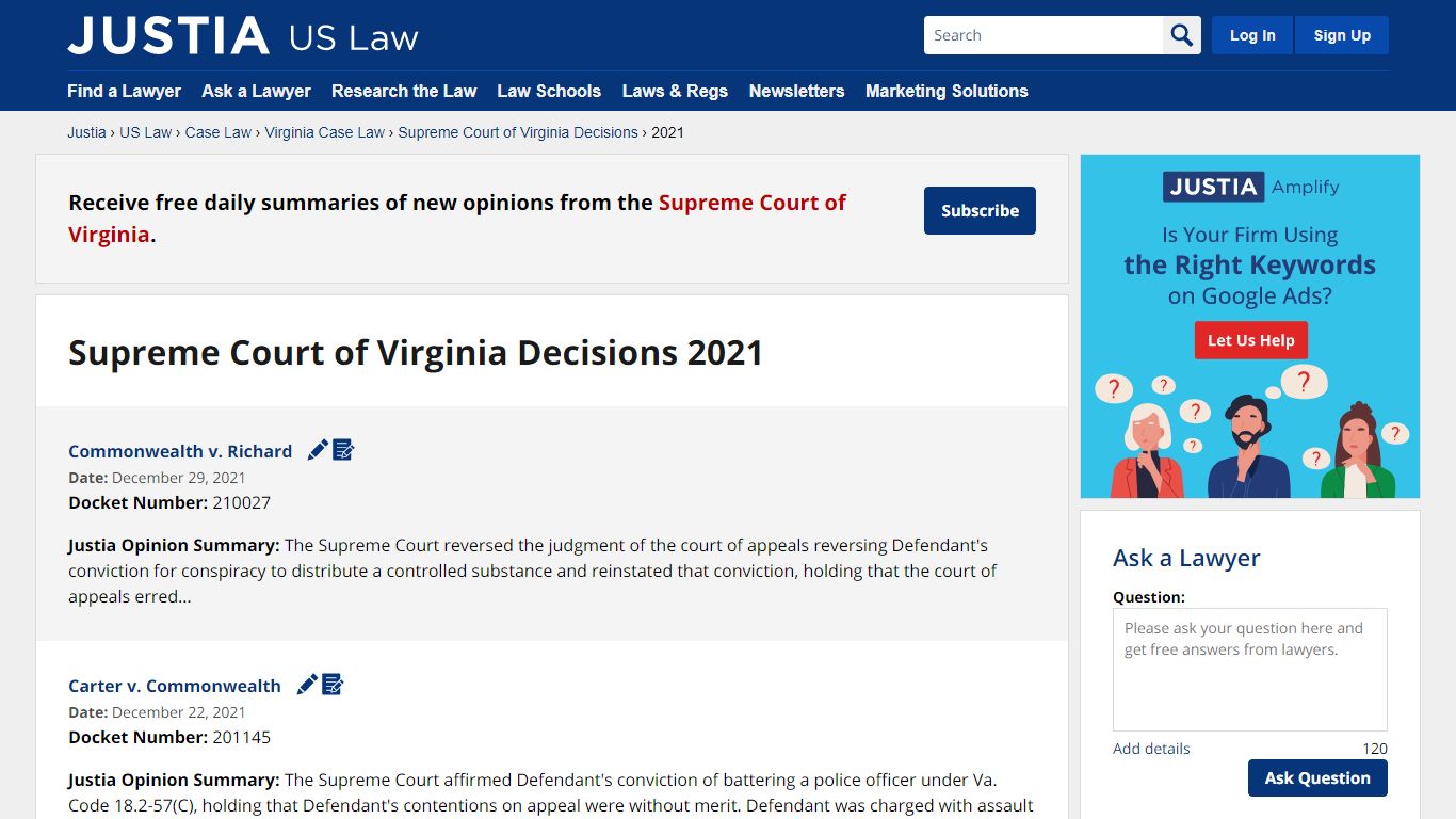 Supreme Court of Virginia Decisions 2021 - Justia Law