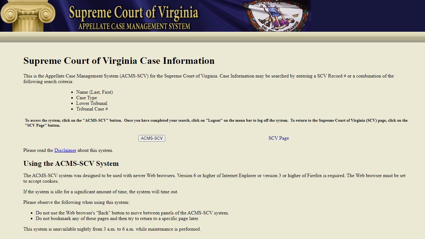 Supreme Court of Virginia Case Information